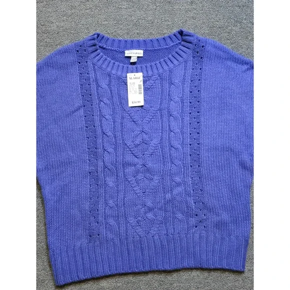 VTG Fashion Bug Purple Short Sleeved Crew Neck Sweater Cable Knit Size XL 90s - Picture 3 of 8